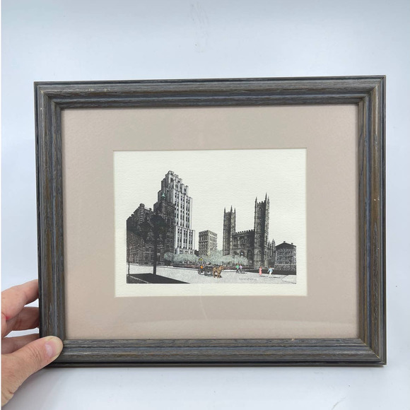 None Other - Framed Art Print Notre-Dame Basilica at Place d'Armes  9" x 11" wood frame